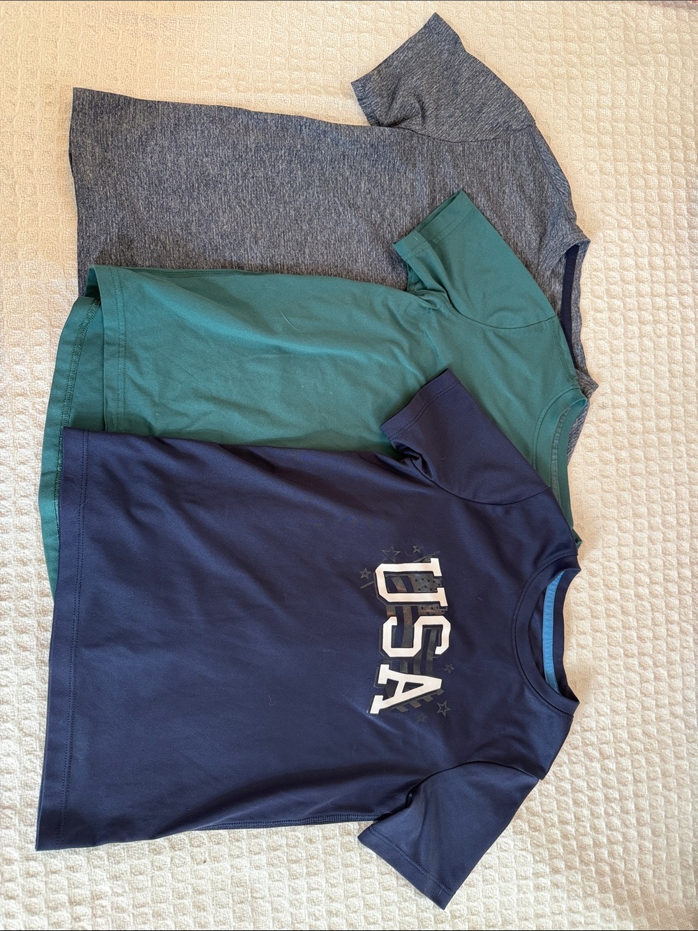 Set of 3 Boys' Short Sleeve Tees - Navy USA, Teal, Heather Gray Microfiber